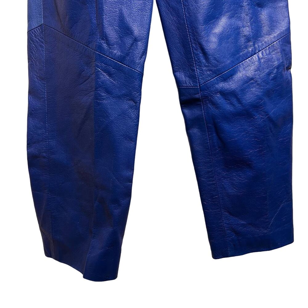 Vintage 80s Leather Skirt Pants Skirt Suit Set Size Small Blue Snakeskin Suede - Picture 16 of 16